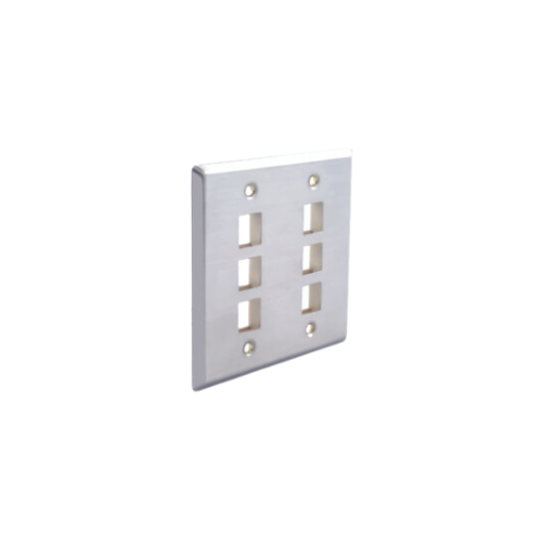 6 PORT DOUBLE GANG FLUSH MOUNTING STYLE STAINLESS STEEL FACEPLATES (SINGLE PACKS)
