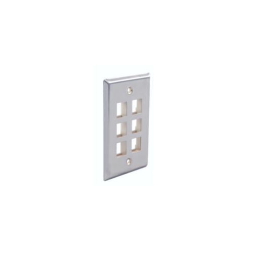 6 PORT SINGLE GANG FLUSH MOUNTING STYLE STAINLESS STEEL FACEPLATES (SINGLE PACKS)