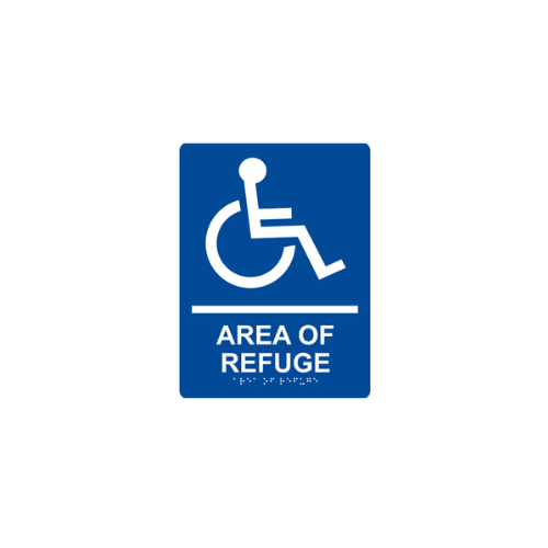 Area Of Refuge Raised Lettering & Braille Sign - Blue